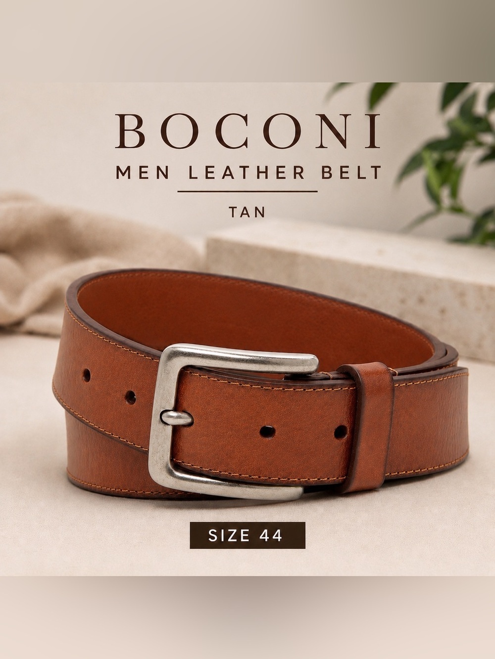 BOCONI Brown-tan MenGenuine Leather Classic Casual old money style Dress Belt/44